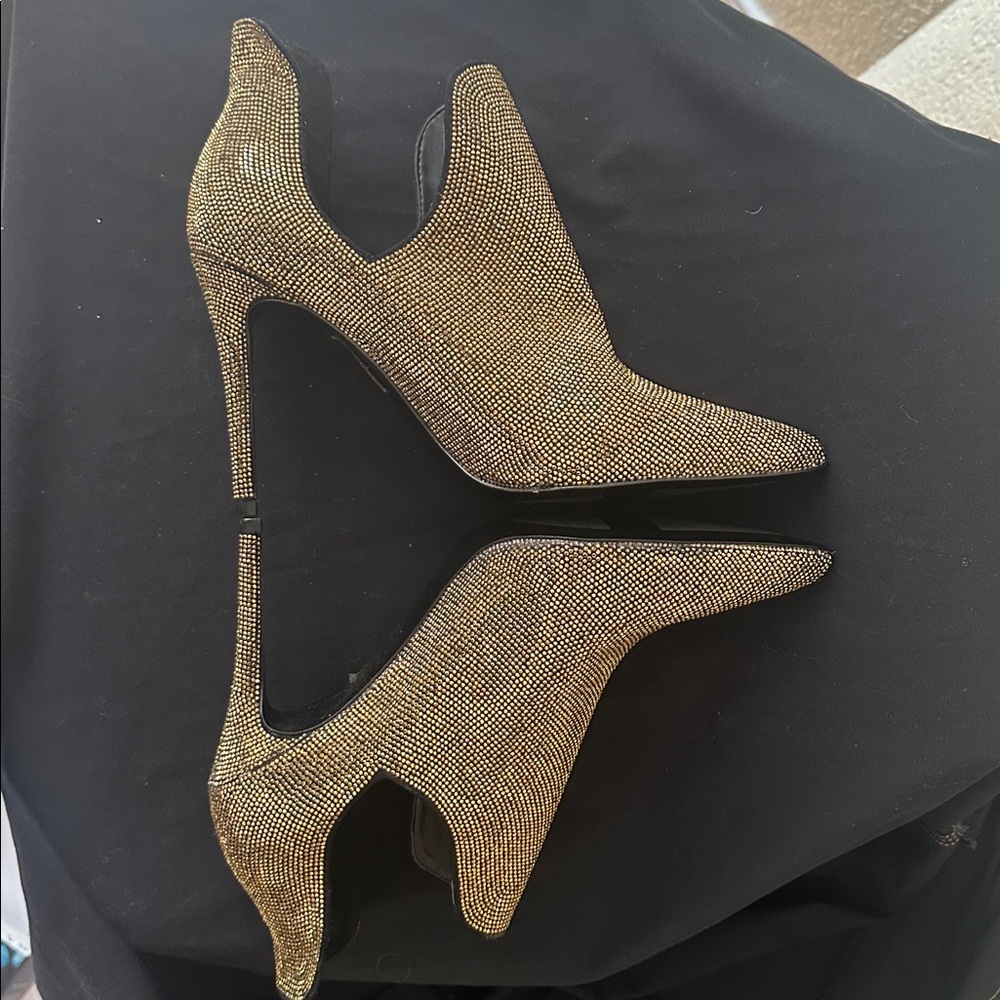 Aldo Gold Crystal-Encrusted Pointed Stiletto Booties